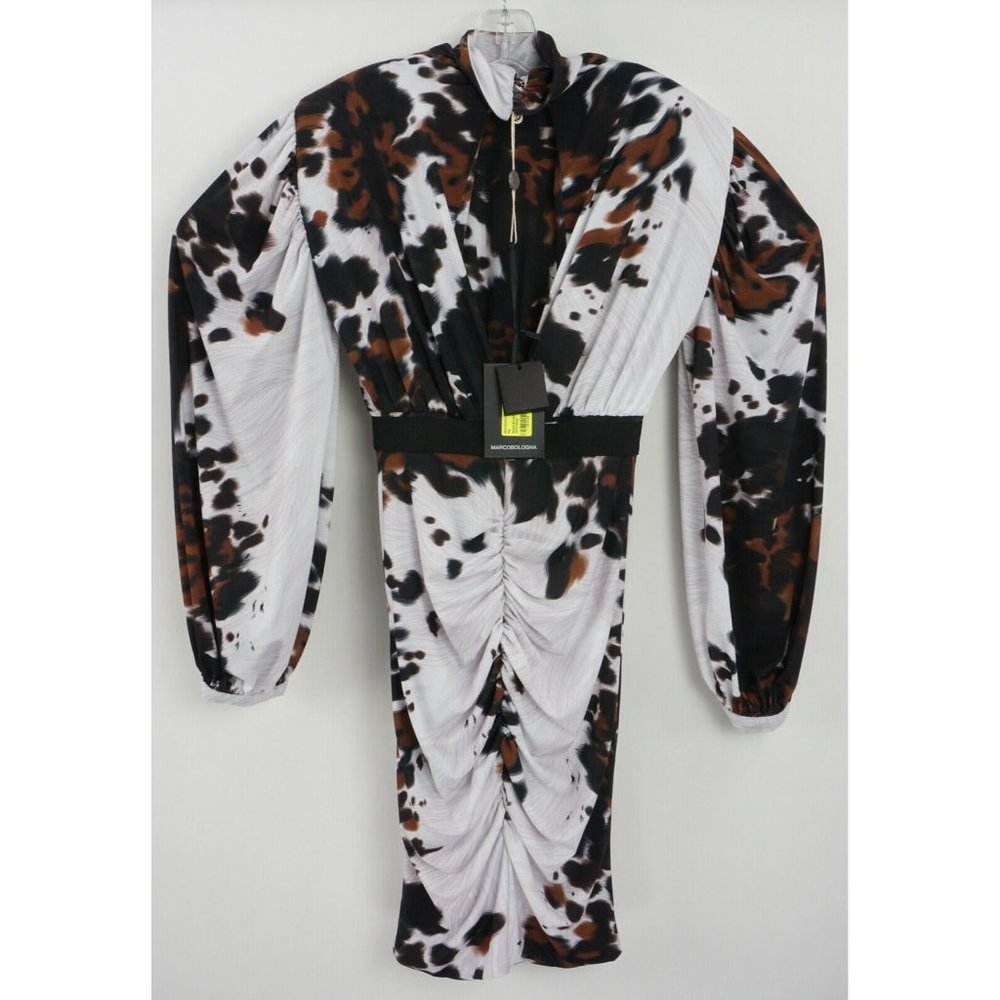 New‎ Marco Bologna Women's IT Sz 40 Cow Print Jersey Drape Dolman Mini Dress